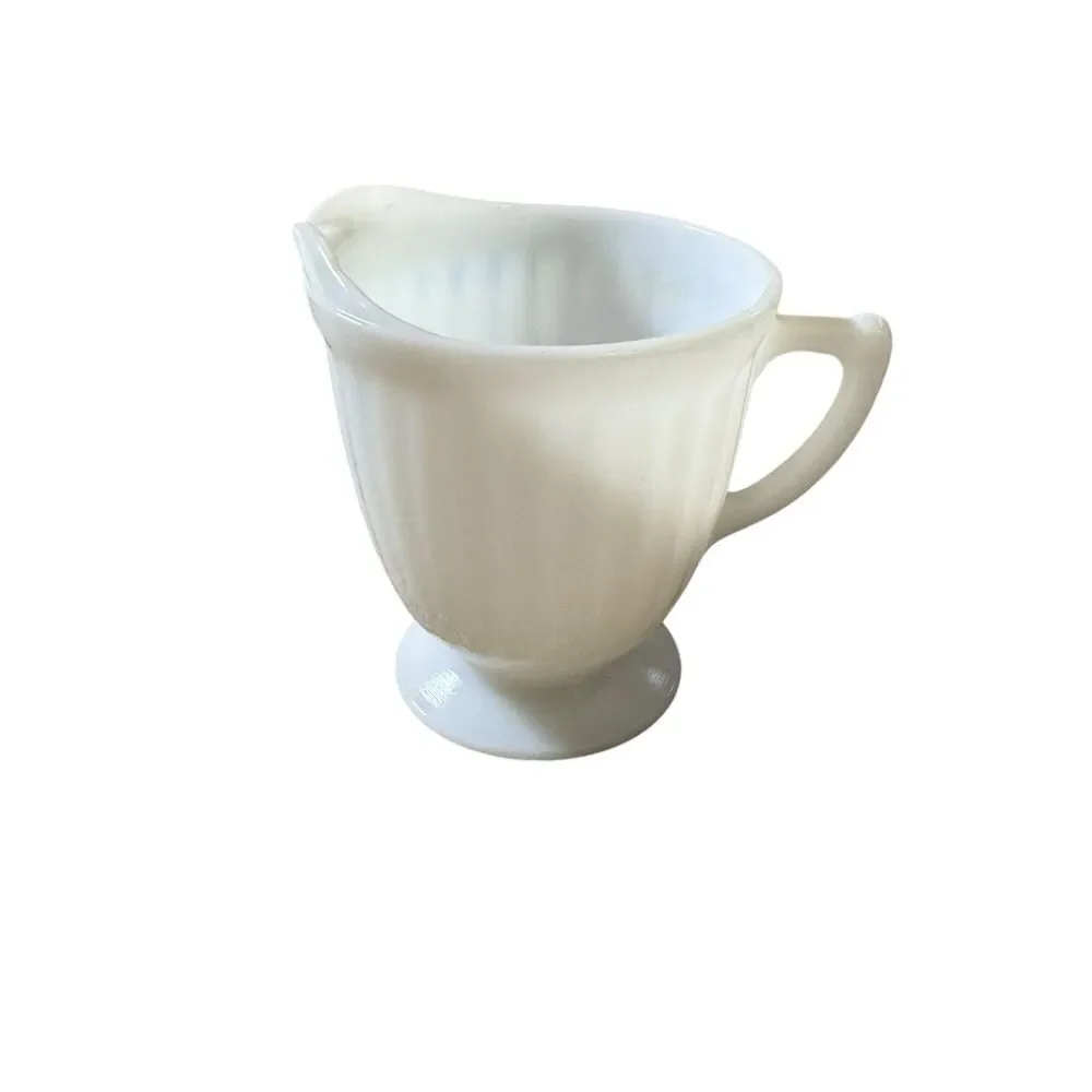 Macbeth Evans Glass PETALWARE White Monax Footed Sugar‎ Bowl Dish & Creamer Set